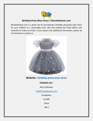 Birthday Party Wear Dress  Riocokidswear