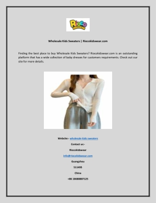 Wholesale Kids Sweaters  Riocokidswear