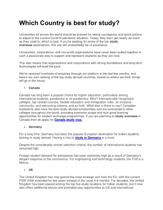 Which Country is best for study