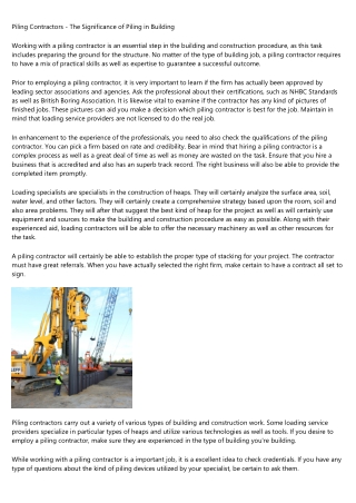This Week's Top Stories About Piling Contractors