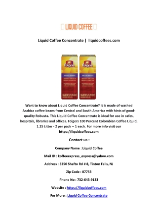 Liquid Coffee Concentrate