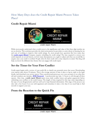 How Many Days does the Credit Repair Miami Process Takes Place?