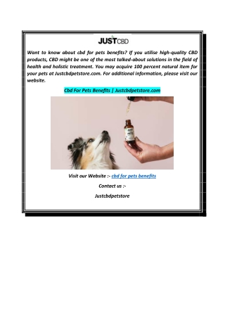 Cbd For Pets Benefits  Justcbdpetstore.com