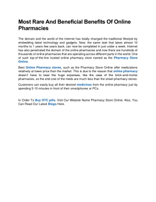 Most Rare And Benificial Benefits Of Online Pharmacies