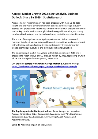 Aerogel Market Overview, Industry Outlook, Growth Factors, Share By 2029