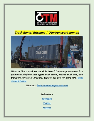 Truck Rental Brisbane | Otmtransport.com.au