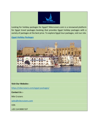 Egypt Holiday Packages  Nilecruisers.com