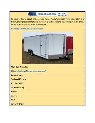 Enclosed Car Trailer Manufacturers Trailers123.com