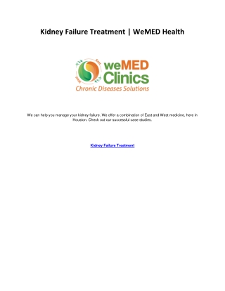 Kidney Failure Treatment WeMED Health