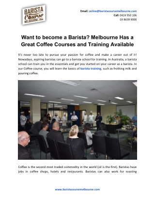 Want to become a Barista? Melbourne Has a Great Coffee Courses