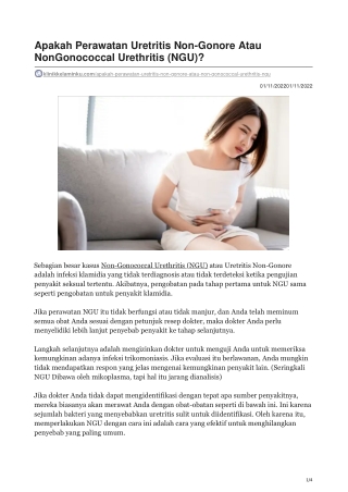 Apakah Perawatan Uretritis Non-Gonore Atau Non-Gonococcal Urethritis NGU
