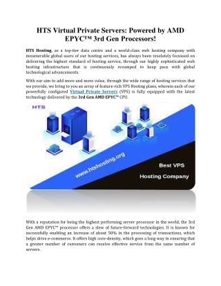 HTS Virtual Private Servers Powered by AMD EPYC™ 3rd Gen Processors