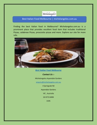 Best Italian Food Melbourne | michelangelos.com.au