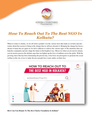 HOW TO REACH OUT TO THE BEST NGO IN KOLKATA