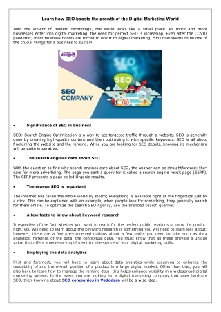 Learn how SEO boosts the growth of the Digital Marketing World