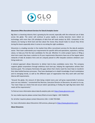 Glocomms Offers Recruitment Services for Data & Analytics Sector