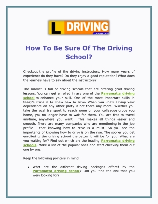 How To Be Sure Of The Driving School