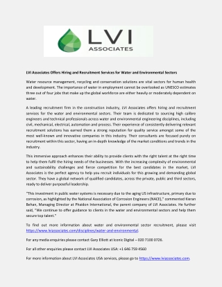 LVI Associates Offers Hiring and Recruitment Services for Water and Environmental Sectors