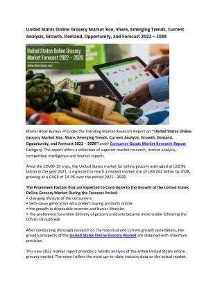 United States Online Grocery Market Size, Share, Emerging Trends, Current Analysis, Growth, Demand, Opportunity, and For