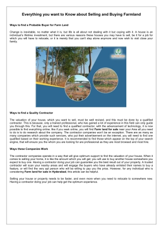 Everything you want to Know about Selling and Buying Farmland