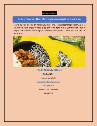 Indian Takeaway Near Me | masalabarandgrill.com.au
