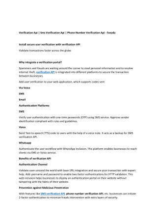 Verification Api, Sms Verification Api Phone Number Verification Api - fonada