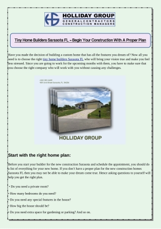 Tiny Home Builders Sarasota FL – Begin Your Construction With A Proper Plan