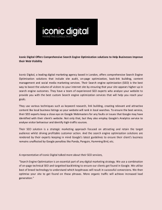 Iconic Digital Offers Comprehensive Search Engine Optimisation solutions to Help Businesses Improve their Web Visibility