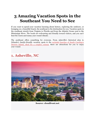 3 Amazing Vacation Spots in the Southeast You Need to See