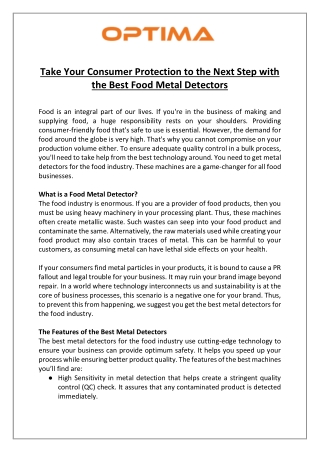 Take Your Consumer Protection to the Next Step with the Best Food Metal Detector