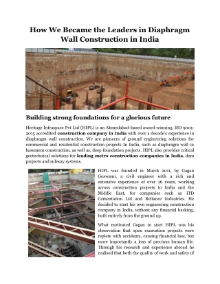 How We Became the Leaders in Diaphragm Wall Construction in India