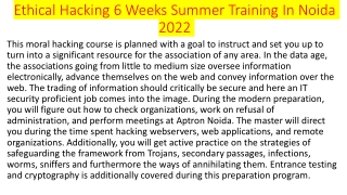 Ethical Hacking 6 Weeks Summer Training In Noida 2022