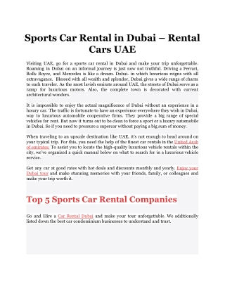 Sports Car Rental in Dubai – Rental Cars UAE