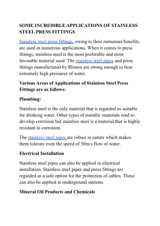 SOME INCREDIBLE APPLICATIONS OF STAINLESS STEEL PRESS FITTINGS