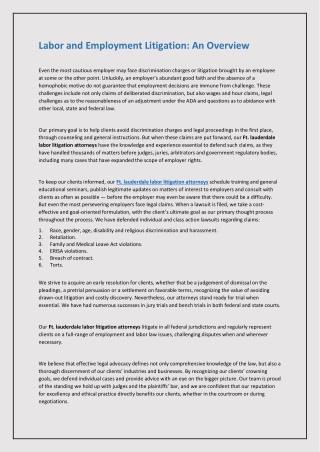 Labor and Employment Litigation - An Overview