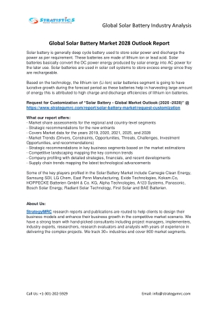 Solar Battery Market Forecasts to 2028