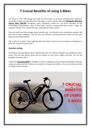 7 Crucial Benefits Of Using E-Bikes