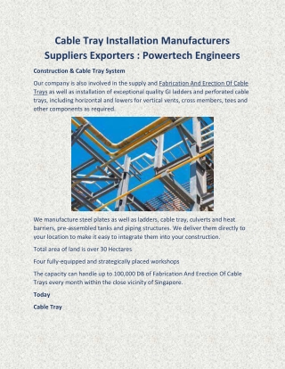 Fabrication And Erection Of Cable Trays