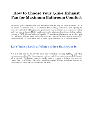 How to Choose Your 3-In-1 Exhaust Fan for Maximum Bathroom Comfort