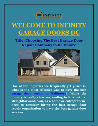Choosing The Best Garage Door Repair Company in Baltimore