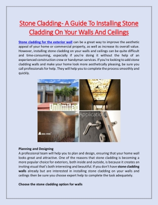 Stone Cladding - A Guide To Installing Stone Cladding On Your Walls And Ceilings
