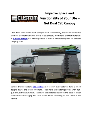 Improve Space and Functionality of Your Ute – Get Dual Cab Canopy