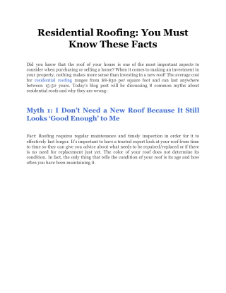 Residential Roofing_ You Must Know These Facts
