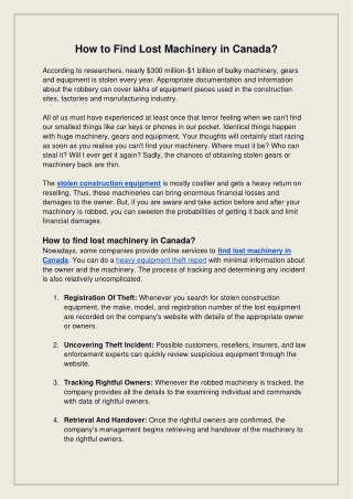 How to Find Lost Machinery in Canada