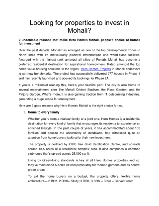 Looking for properties to invest in Mohali?