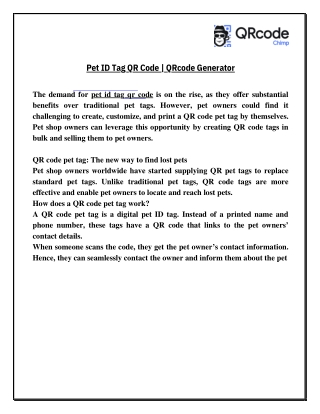 Pet ID Tag QR Code  QRcode Generator