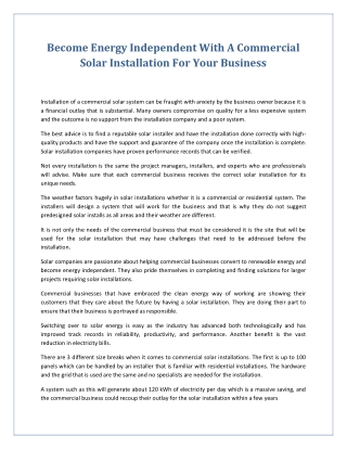 Become Energy Independent With A Commercial Solar Installation For Your Business