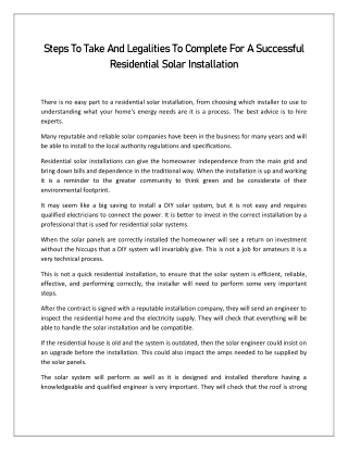 Steps To Take And Legalities To Complete For A Successful Residential Solar Installation