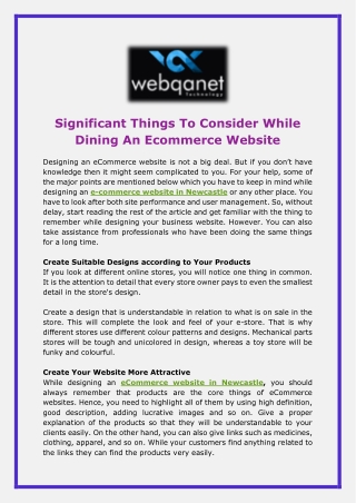 Significant Things To Consider While Dining An Ecommerce Website - Webqanet Technologies