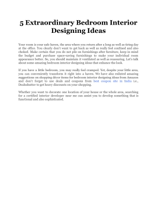 5 Extraordinary Bedroom Interior Designing Ideas